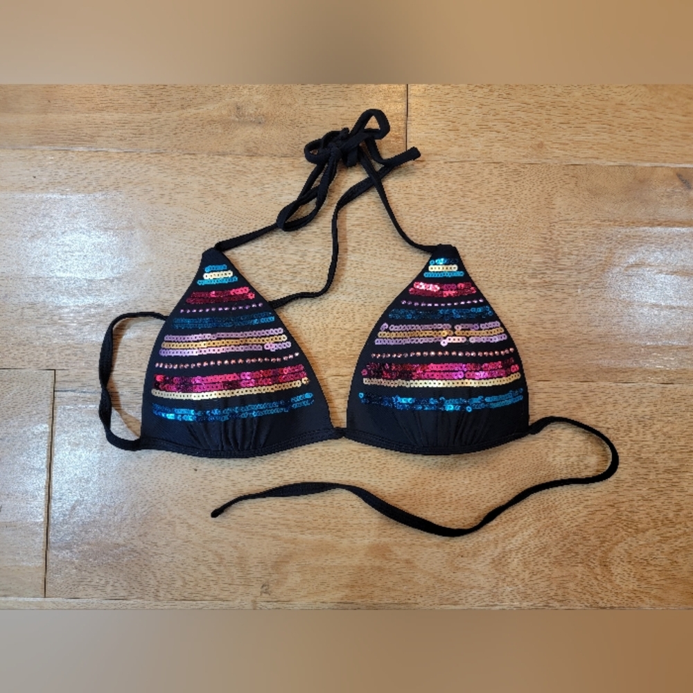 Mudd black with multicolor sequins molded bikini top. Size small.